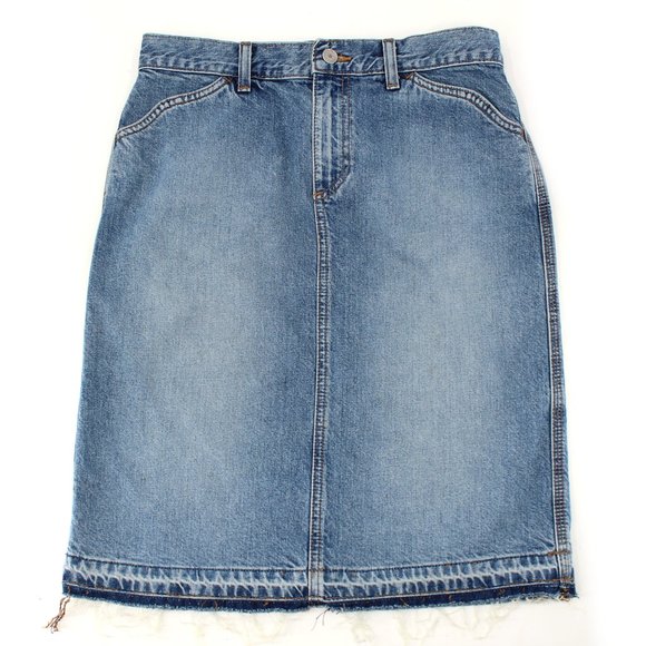 Vintage GAP Denim Skirt Light Wash Raw Hem Western Stitch100% Cotton No Stretch - Picture 7 of 12